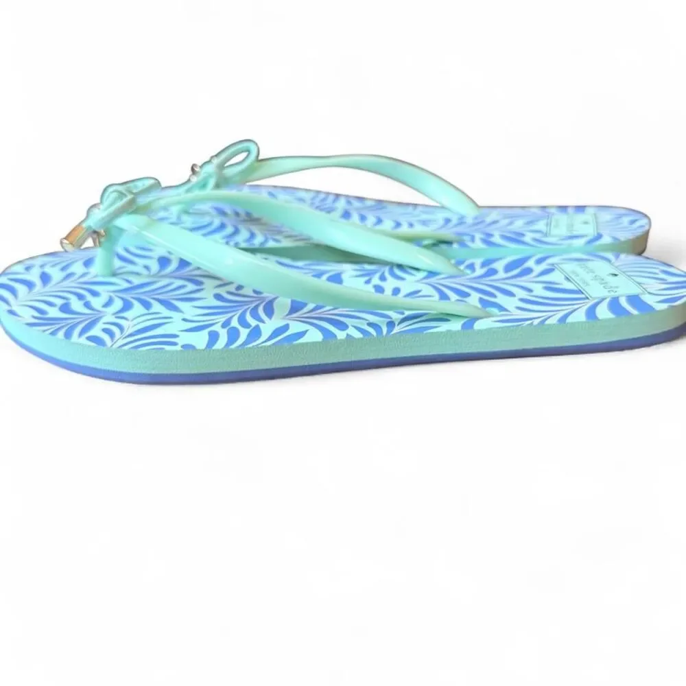 Kate Spade New York Mint Green Blue Printed Bow Flip Flops Sandals Women’s 11